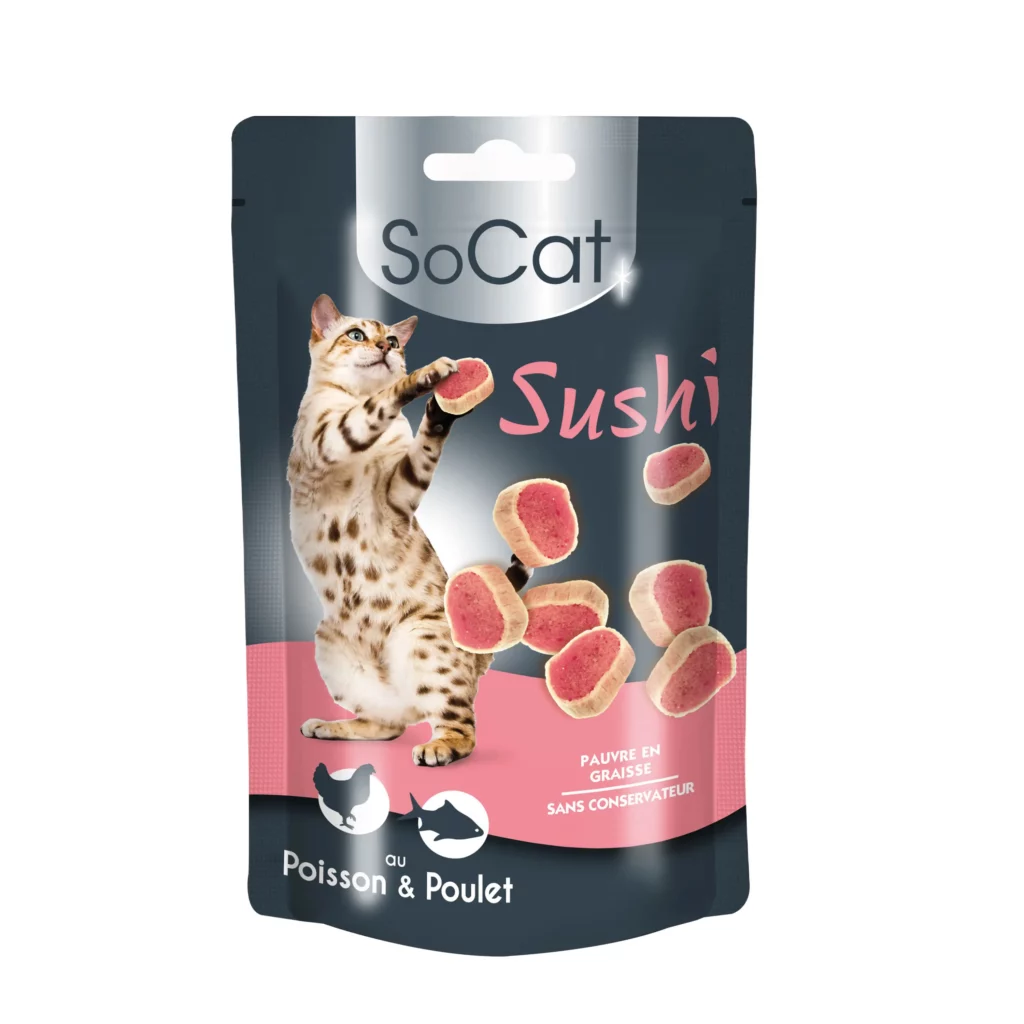 Friandises molles en rondelles poisson et poulet pour chat SoCat Sushi