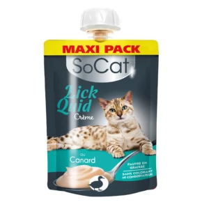Gourde de friandise liquide au canard et citrouille SoCat Lick Quid pour chat