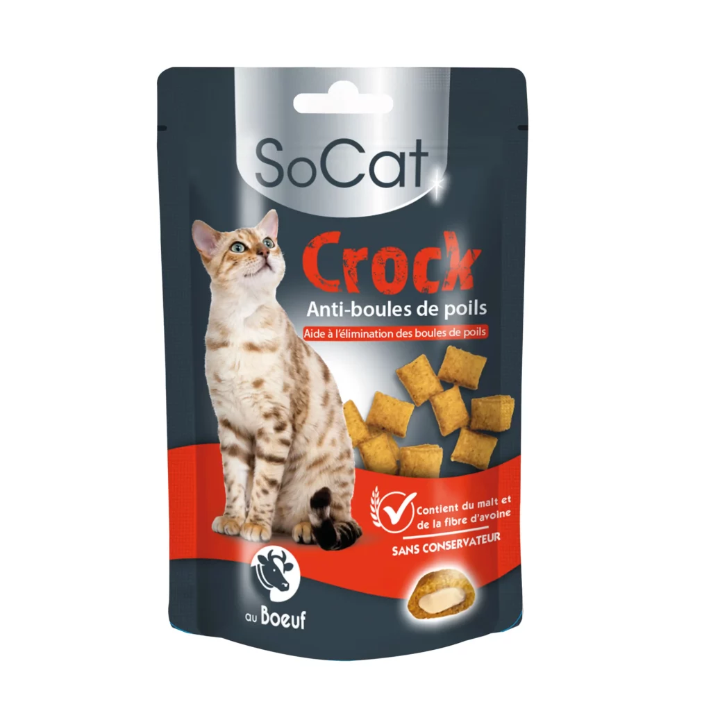 Friandises anti-boules de poils SoCat Crock pour chat, fourrage bœuf